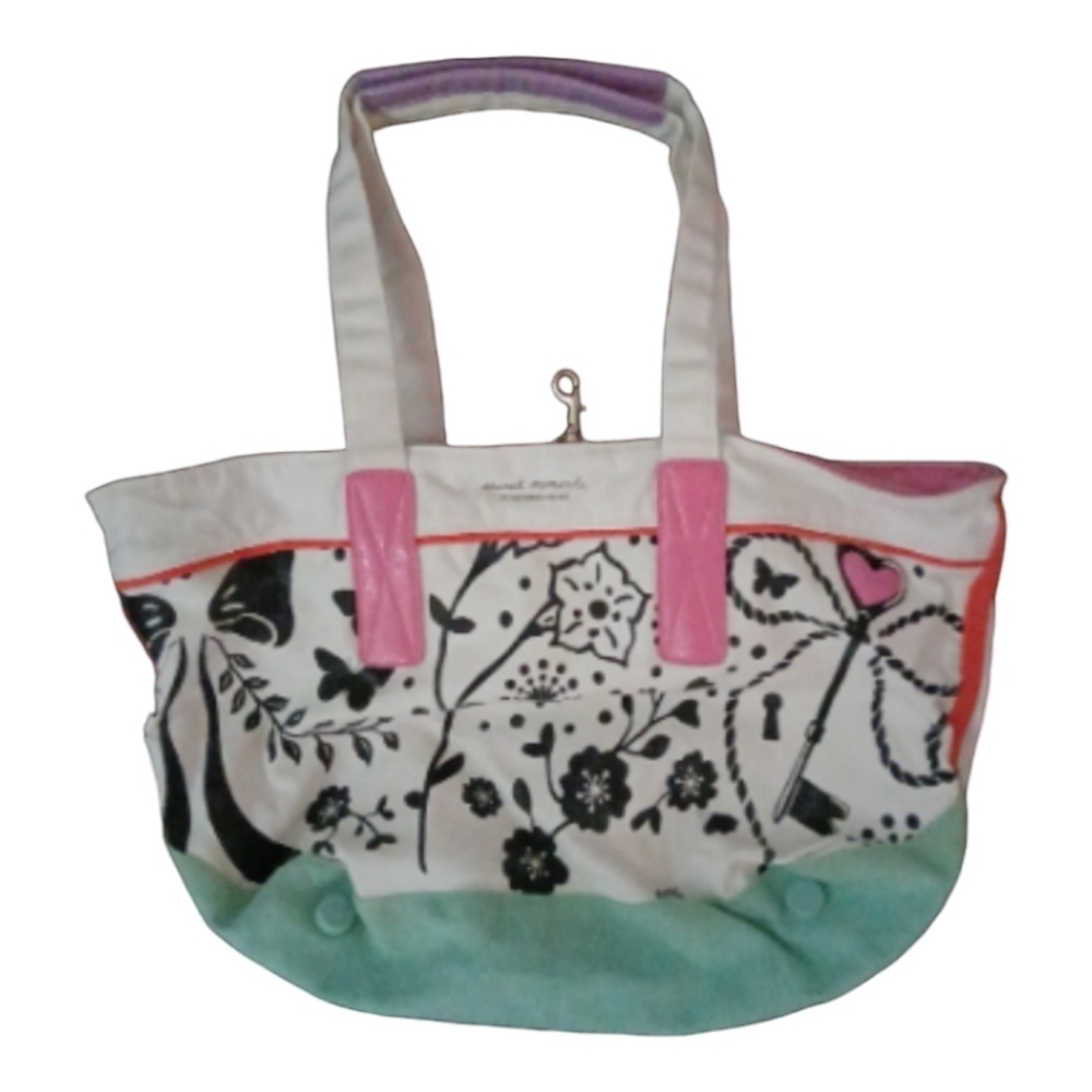 Victorias”Secret Moments”Canvas Tote carry on Bag Black White FLORAL RARE